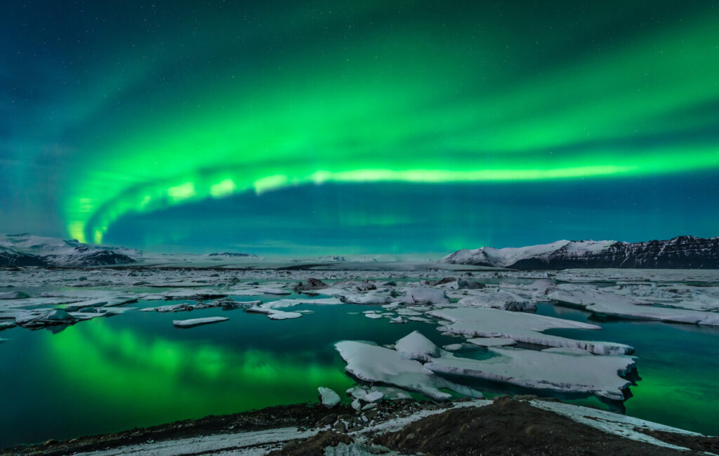 Jökulsárlón Gletscherlagune Nordlichter