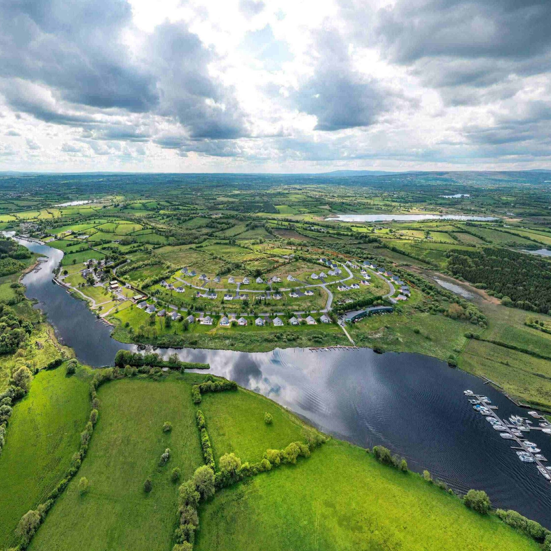 Aerial view of rural Ireland with a housing estate