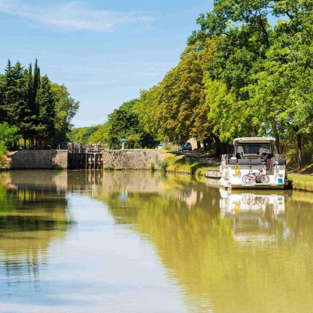 canal du midi with a lock near carcasonne