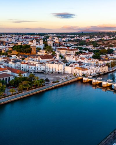Aerial View of Tavira and Gilao river, Algarve, Portugal.